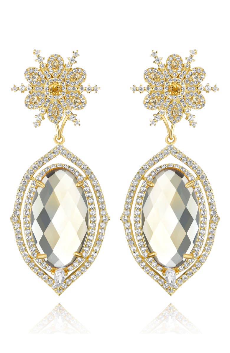 House of Frosted 14K Gold Plated Sterling Silver White Topaz & Citrine Floral Drop Earrings, Main, color, Gold