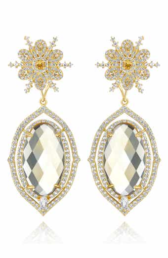 House of Frosted 14K Gold Plated Sterling Silver White Topaz & Citrine Floral Drop Earrings