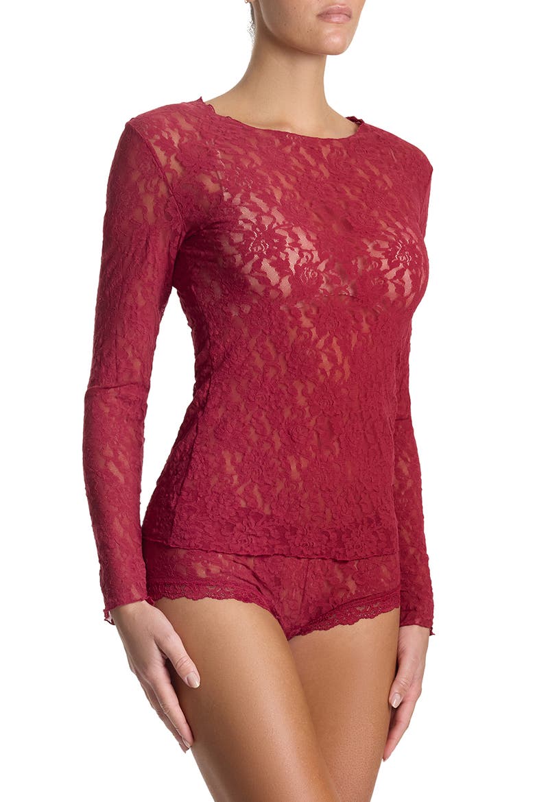 Signature Lace Long Sleeve Top, Alternate, color, WILD BERRIES RED