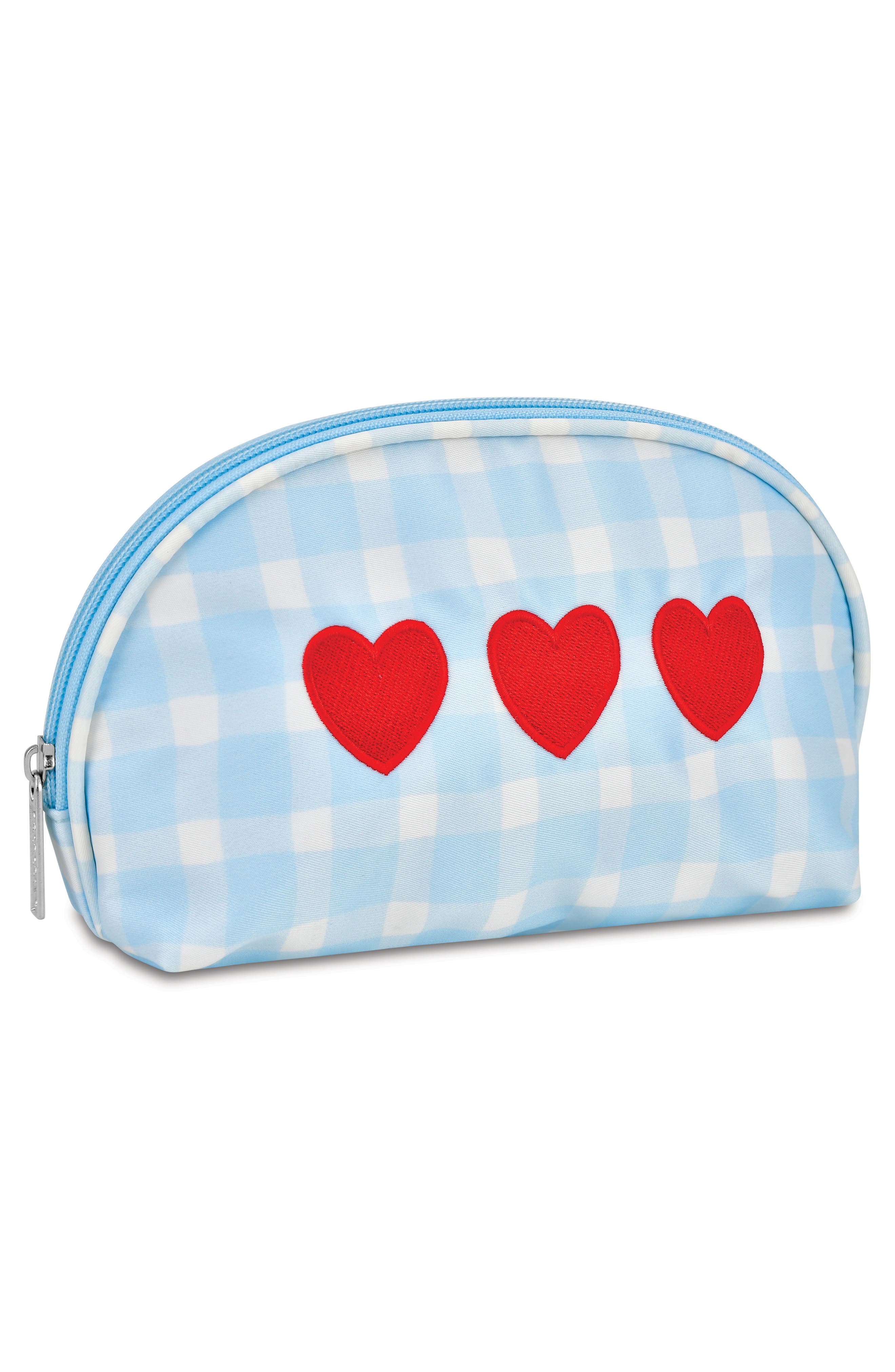 Kids' Gingham Hearts Oval Cosmetic Bag, Alternate, color, BLUE MULTI