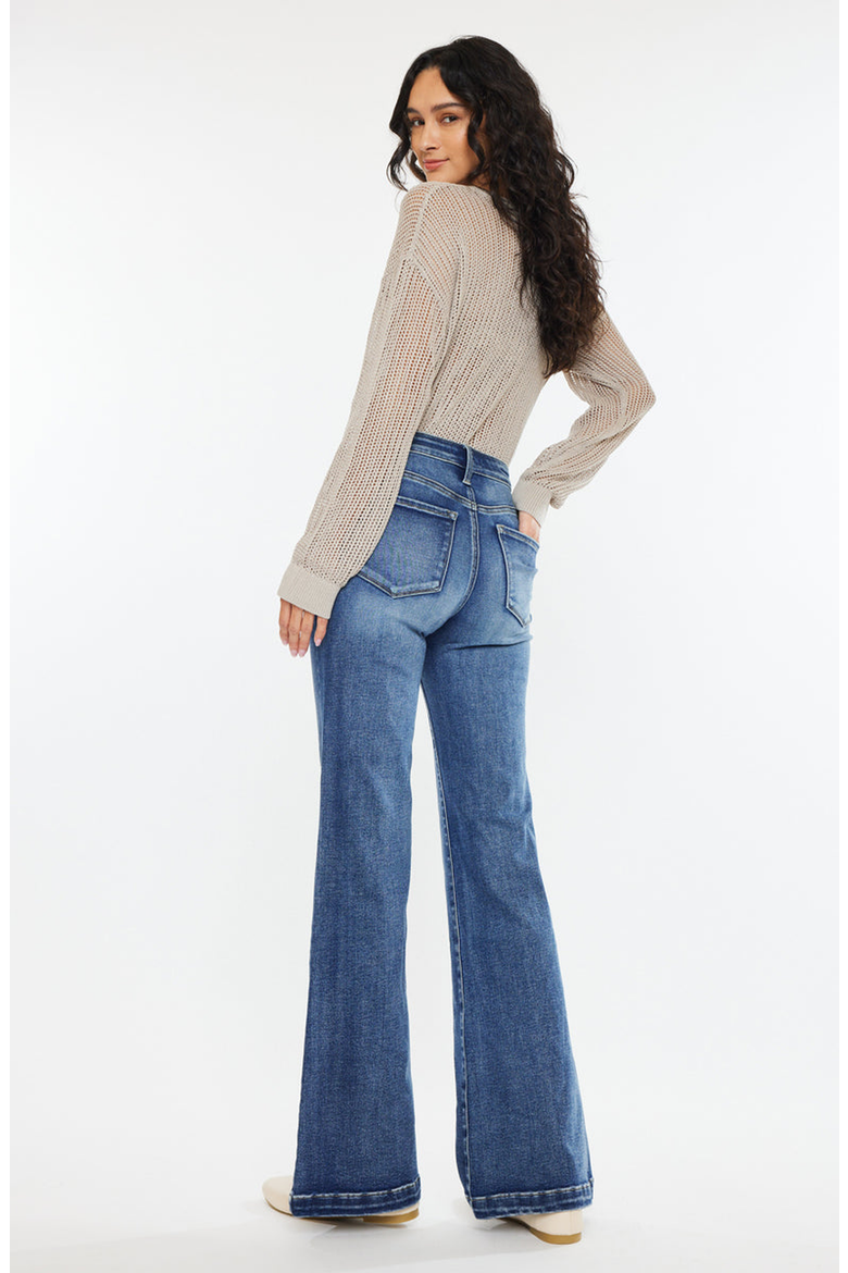 Avonlea Essentials High Rise Wide Leg Flare Jeans, Alternate, color, Dark Wash