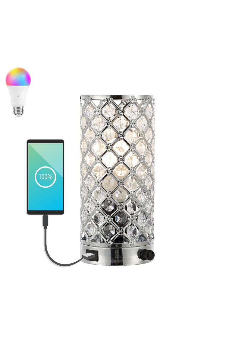 JONATHAN Y Lucie Mid-Century Modern Iron/Acrylic LED Mini Uplight Table Lamp with USB Charging Port and Smart Bulb, Main, color, 