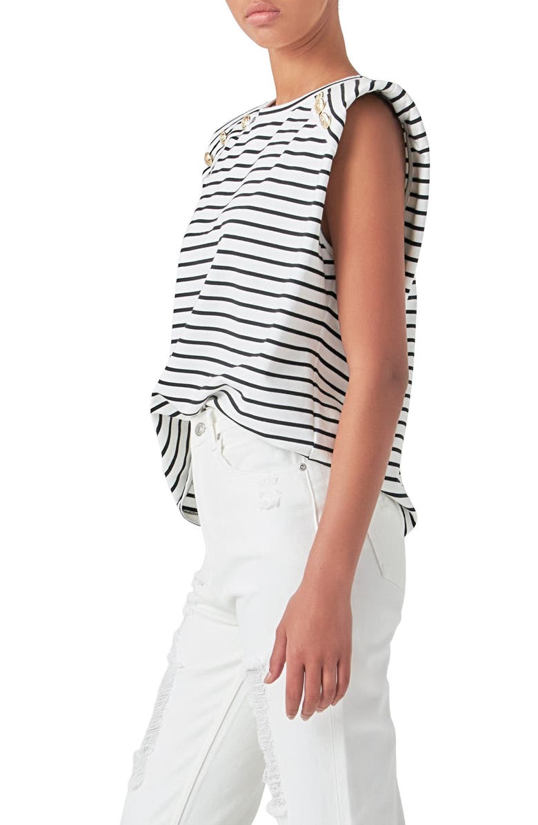 English Factory Power Shoulder Stripe T-Shirt, Alternate, color, White/ Black