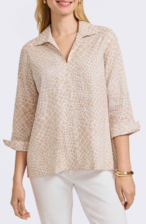 Agnes Print Three-Quarter Sleeve Popover Top