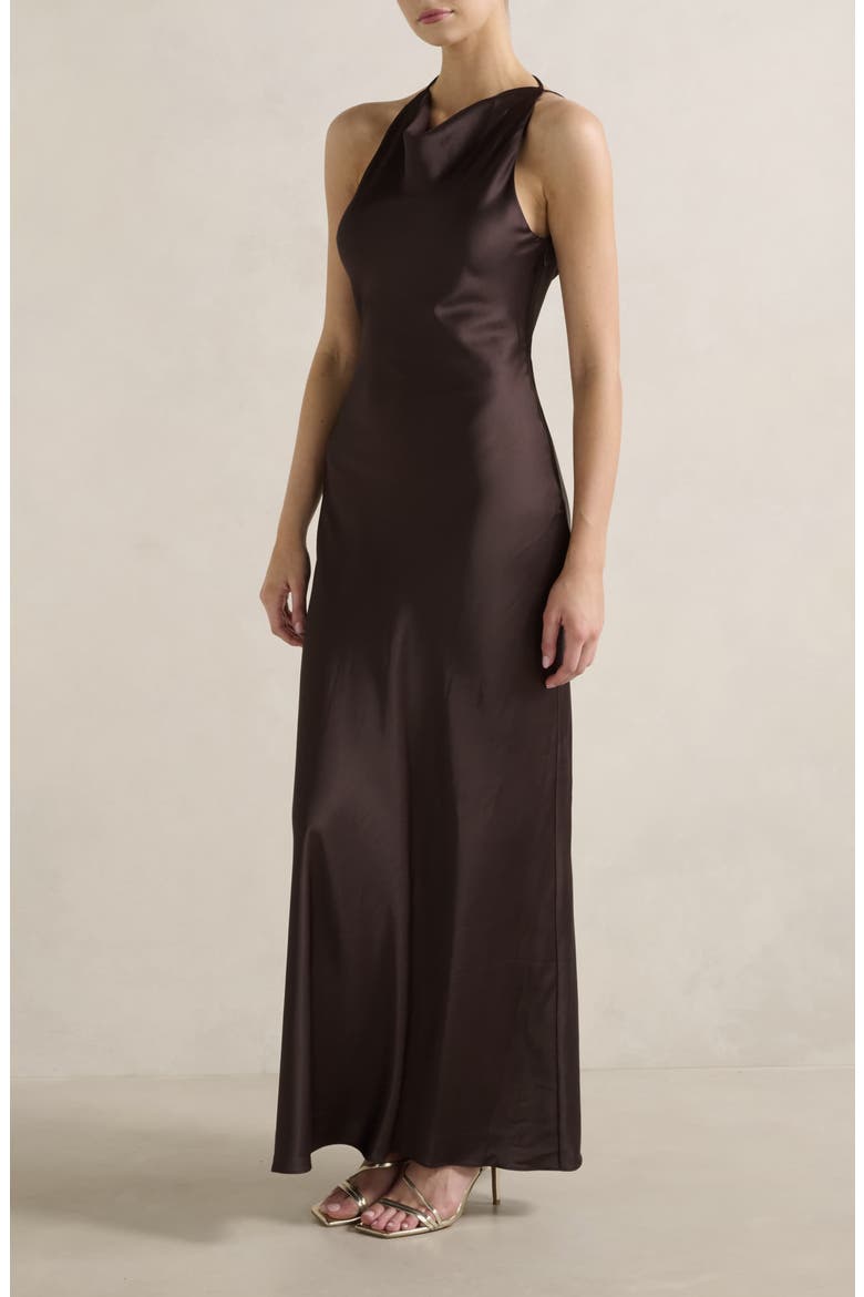 Ariat Open Back Satin Halter Dress, Alternate, color, DARK CHOCOLATE