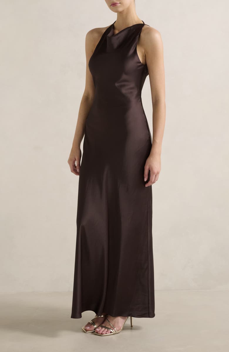 Ever New Ariat Open Back Satin Halter Dress, Alternate, color, Dark Chocolate