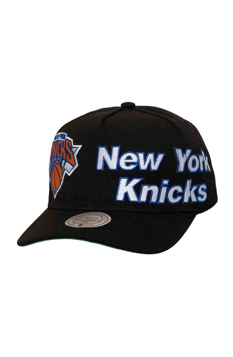 Mitchell 
Ness Men
s Mitchell 
Ness  Black New York Knicks Busted Logo Wordmark Wrap-Around Pro Pinch Adjustable Hat, Main, color, Black
