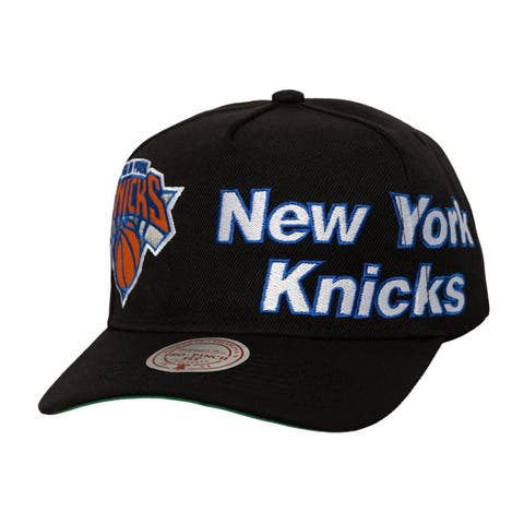 Men
s Mitchell 
Ness  Black New York Knicks Busted Logo Wordmark Wrap-Around Pro Pinch Adjustable Hat
