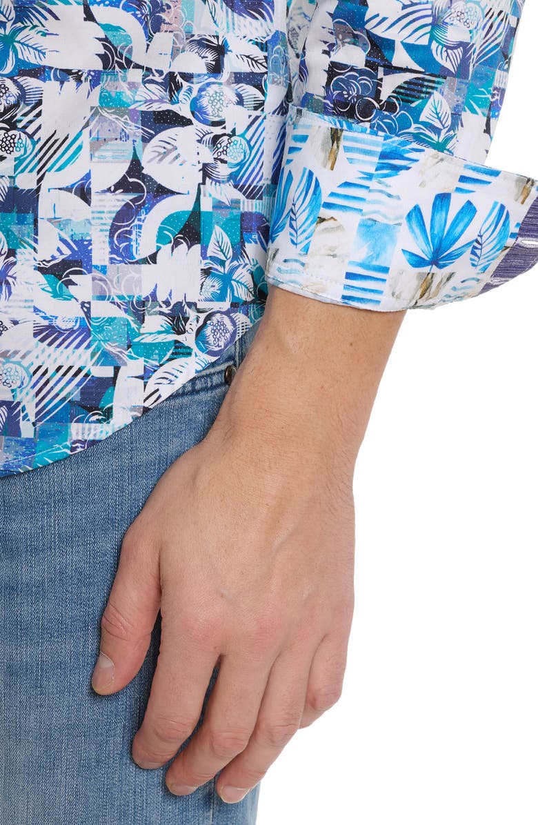 Robert Graham Floral Checks Print Long Sleeve Shirt, Alternate, color, Blue Multi