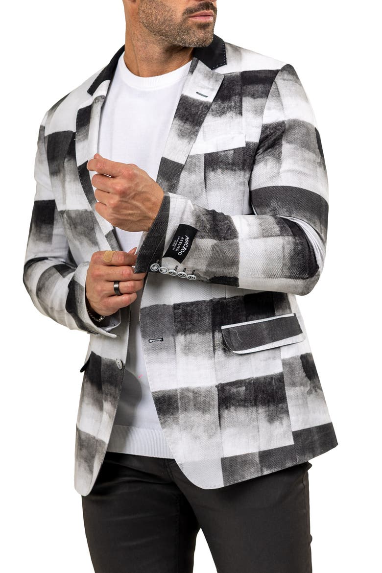 Unconstructed Marthyr022 Black Cotton Patchwork Blazer, Alternate, color, GREY