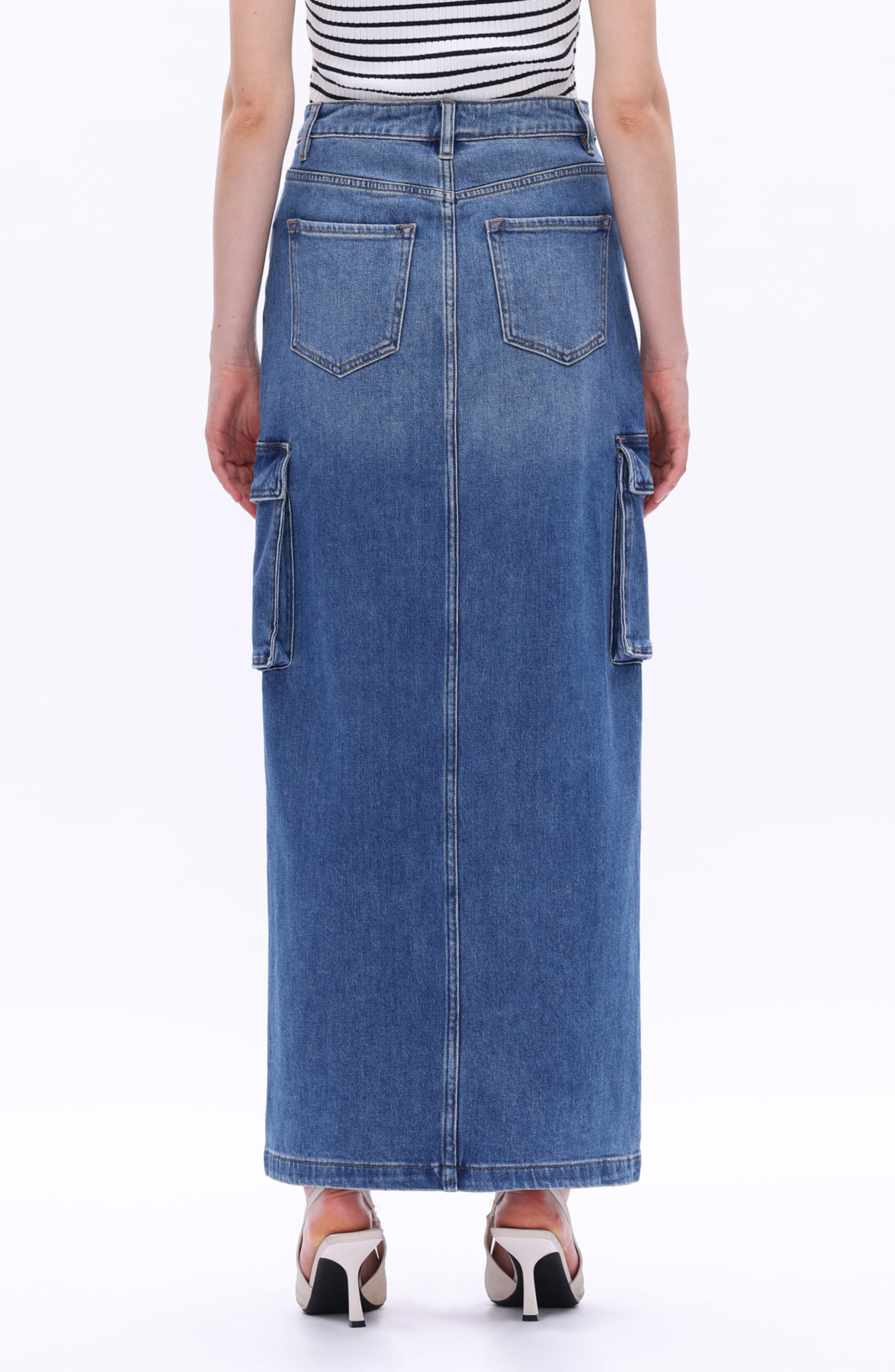 Denim Cargo Maxi Skirt - image 2