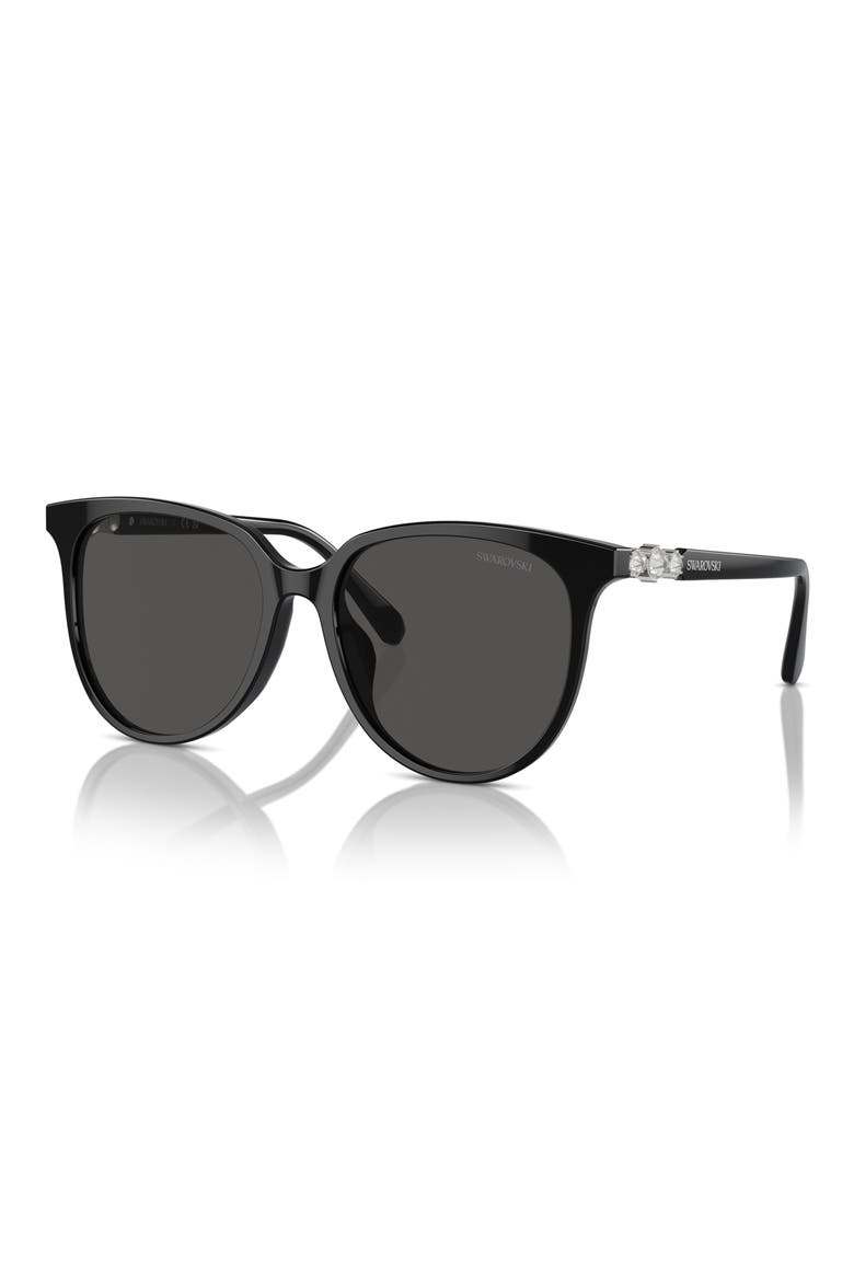 56mm Round Crystal Sunglasses, Alternate, color, BLACK