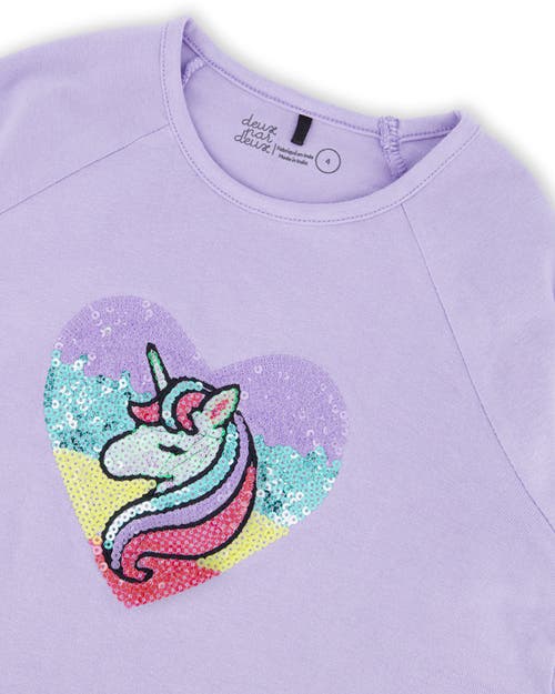 Deux Par Deux Organic Cotton Long Sleeve T-shirt With Sequin Unicorn In Purple