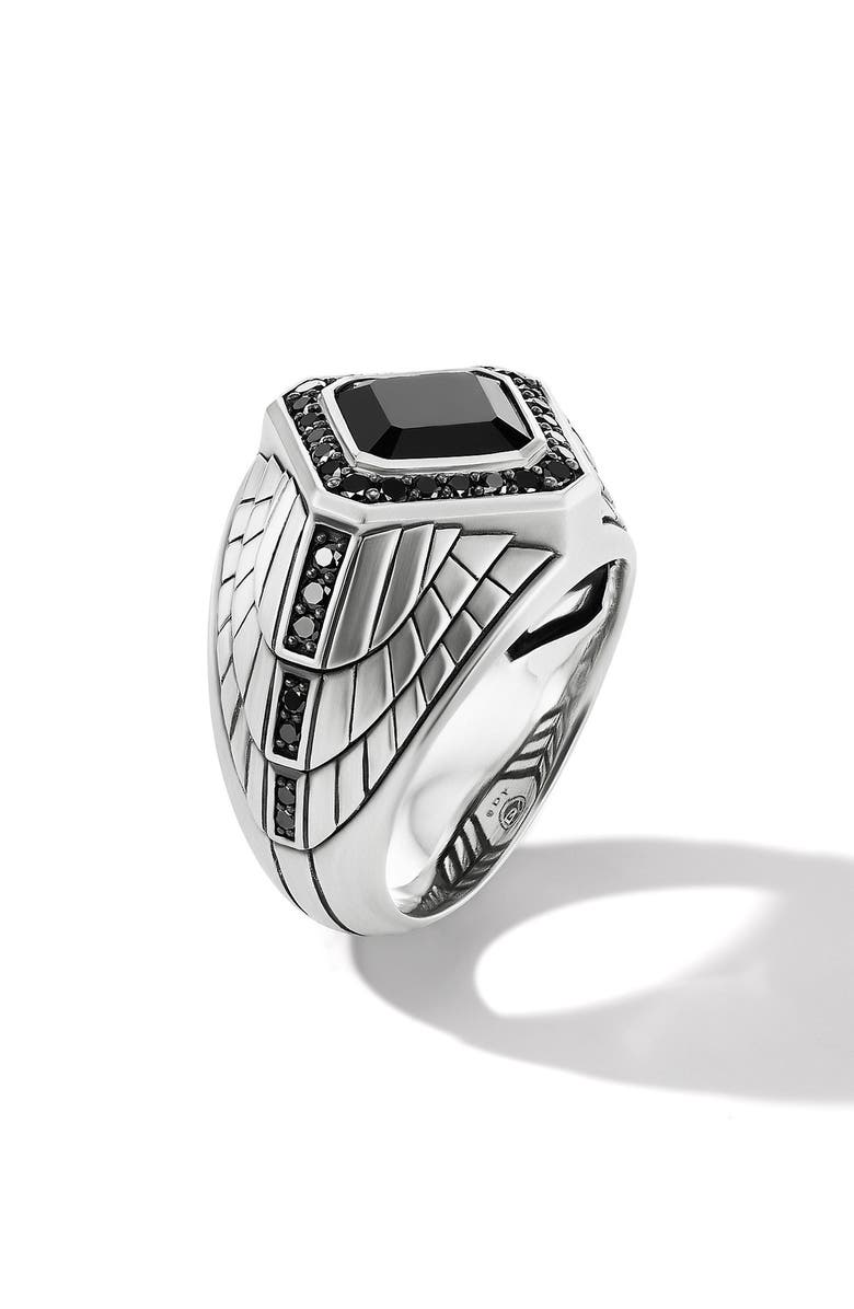 David Yurman Empire Signet Ring in Sterling Silver with Black Onyx and Pavé Black Diamonds, Alternate, color,