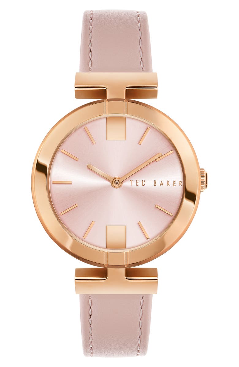Ted Baker London Darbey 2H Leather Strap Watch, 36mm, Main, color, Rose Gold/ Pink/ Pink