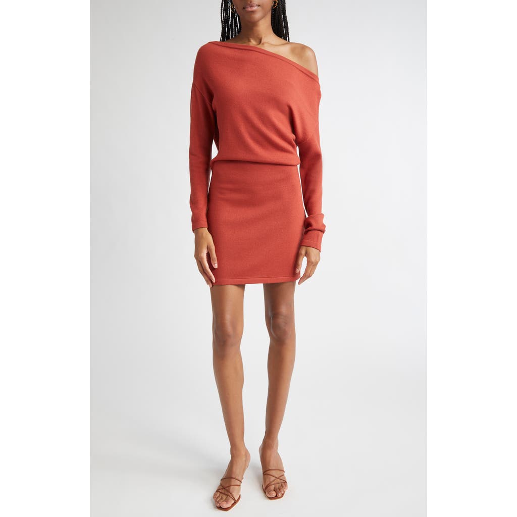 Ramy Brook Chance One-shoulder Long Sleeve Wool Sweater Minidress In Orange