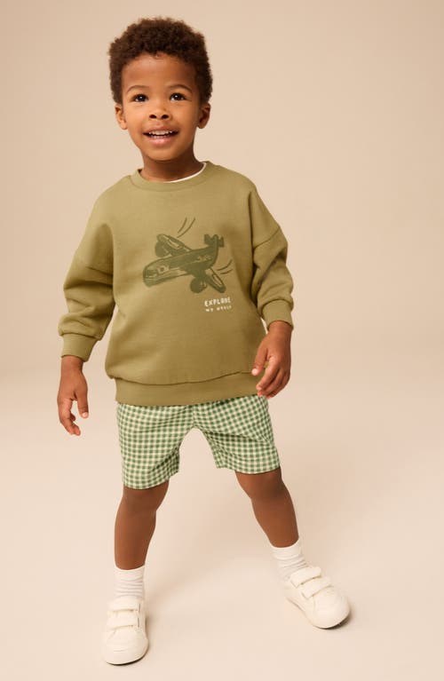 Next Kids' Graphic Cotton Sweatshirt & Gingham Shorts Set In Green