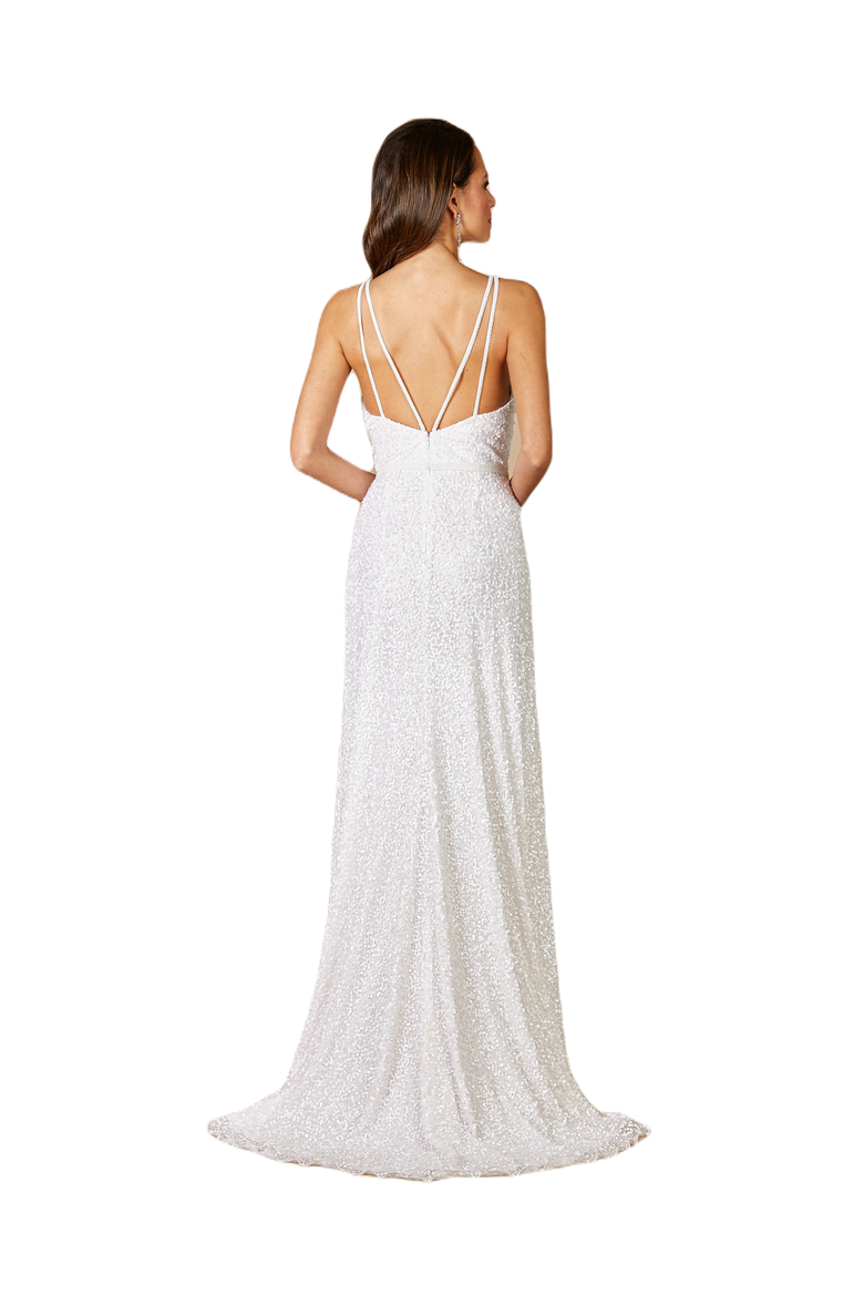 Greenley Sleeveless Beaded Wedding Dress, Alternate, color, Ivory
