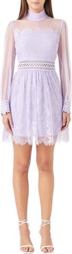 Endless Rose Mixed Lace Long Sleeve Cocktail Dress