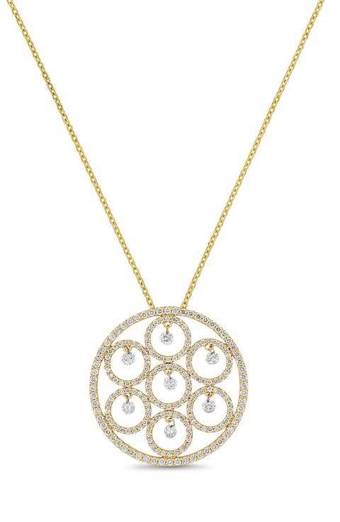 18K Gold Liora Natural Dancing Diamond Medallion Pendant Necklace