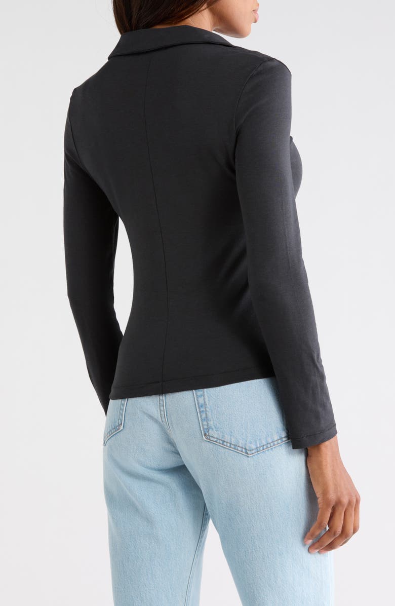 rag & bone Lucy Ruched Polo Button-Up Shirt, Alternate, color, Black