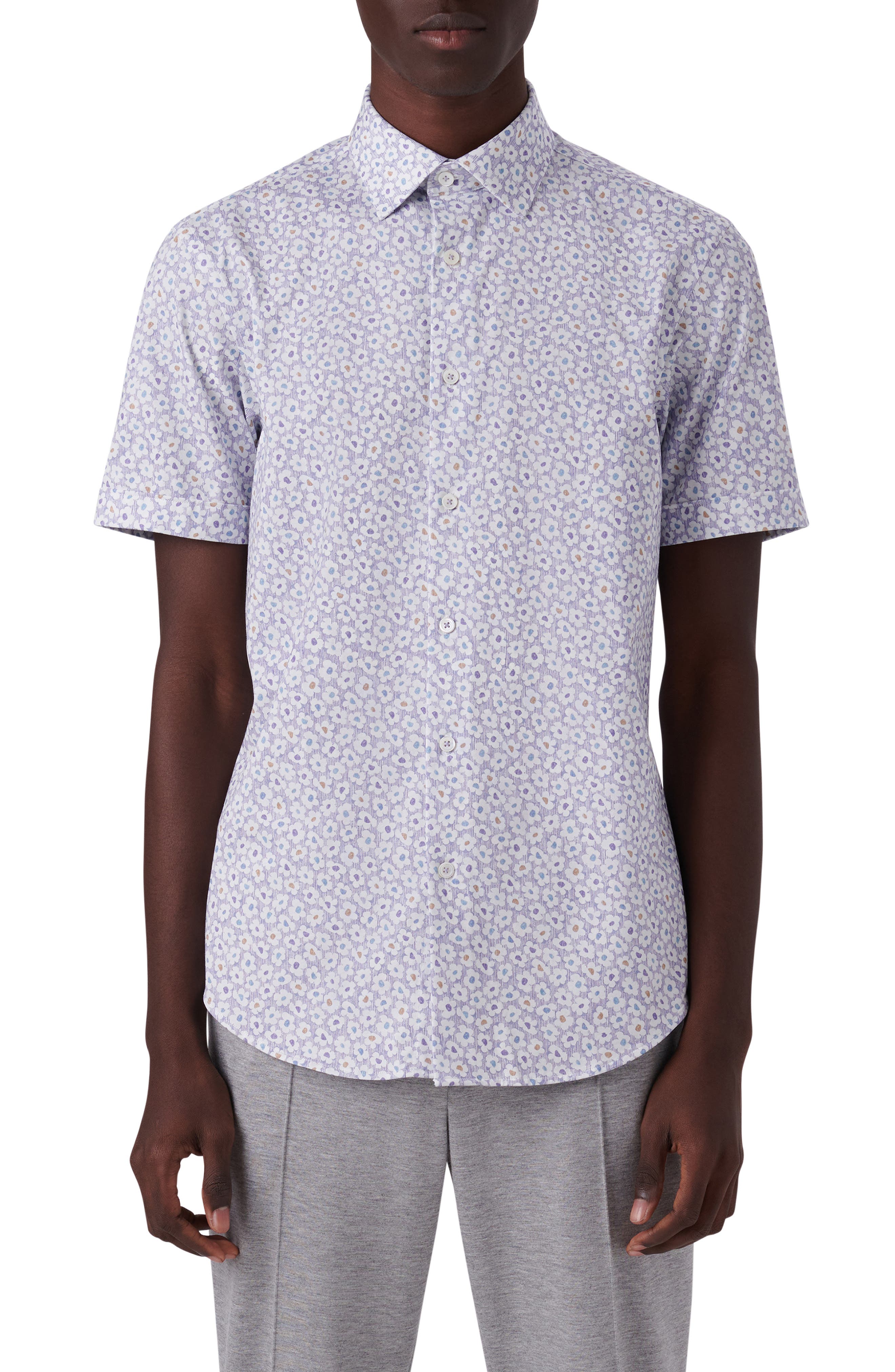 Bugatchi Miles OoohCotton® Floral Short Sleeve Button-Up Shirt