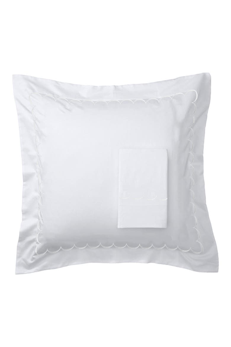 Set of 2 Scallop Embroidered 600 Thread Count 100% Cotton Euro Shams, Main, color, WHITE