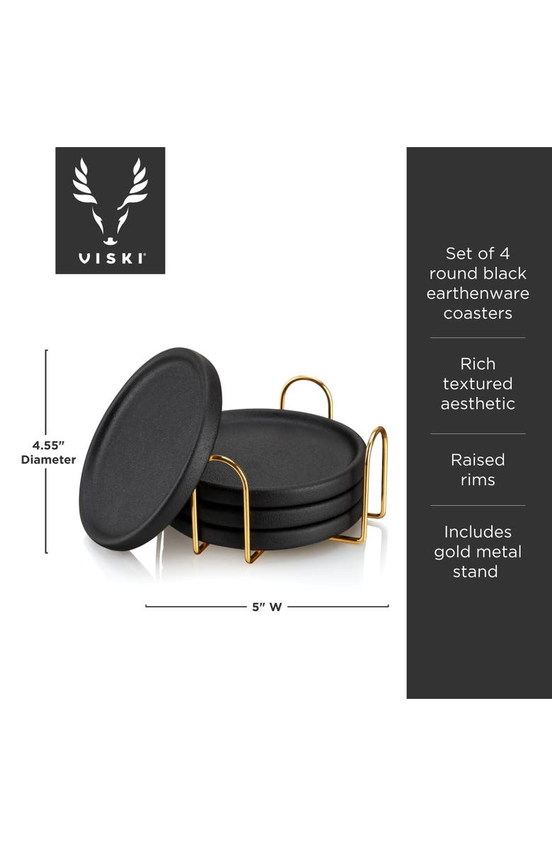 Viski Earthenware Coasters with Stand Set of 4, Alternate, color, Black