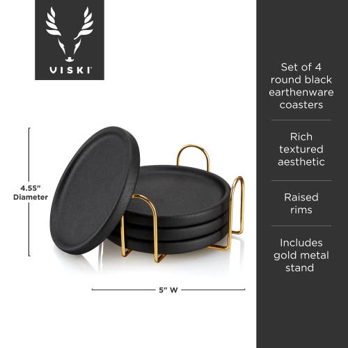 Viski Earthenware Coasters With Stand Set Of 4 In Black
