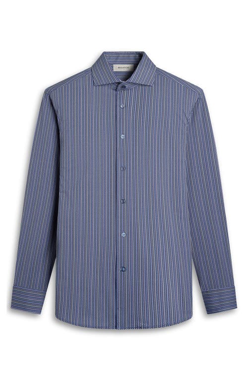 Bugatchi Devon Ooohcotton® Chevron Illusion Print Button-up Shirt In Blue