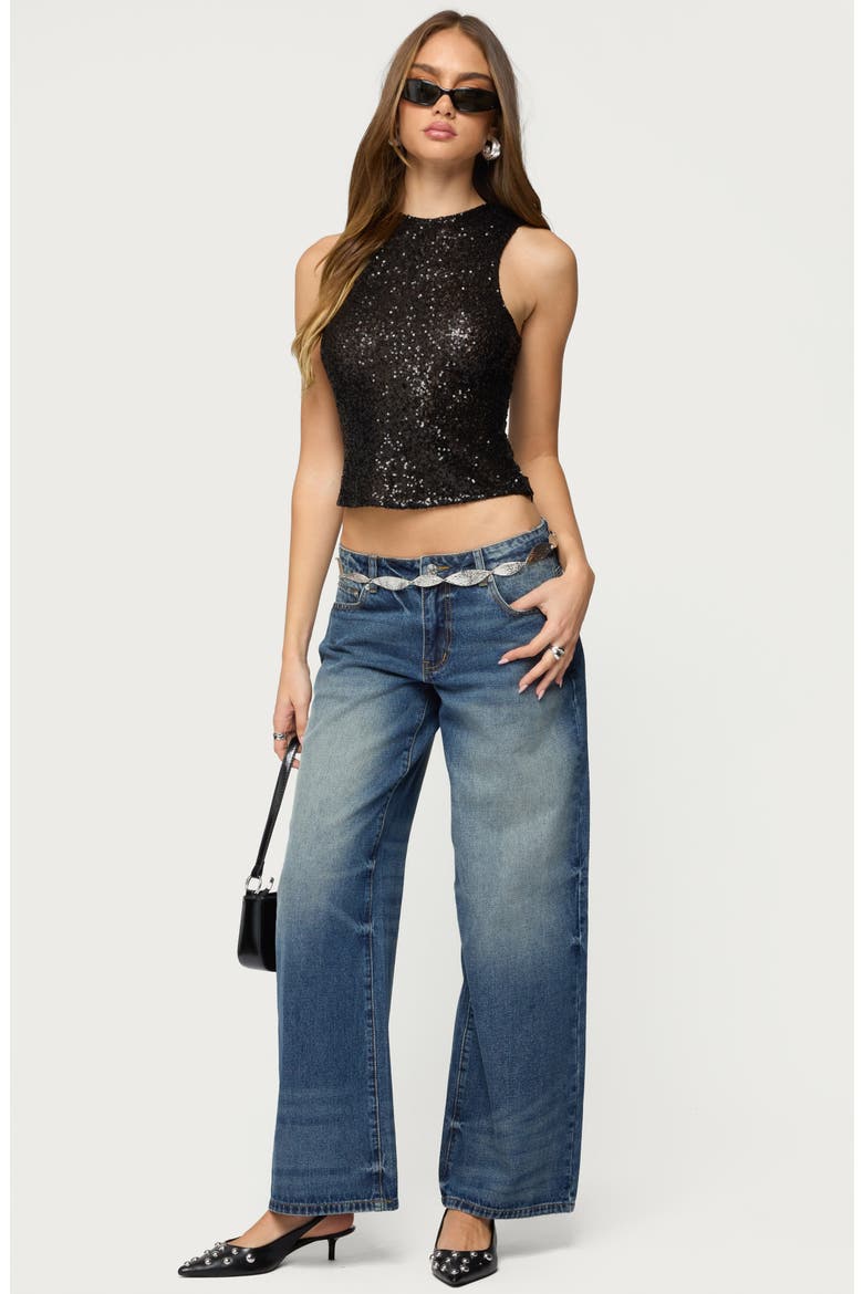 Alexander Sequin Crop Top, Alternate, color, BLACK