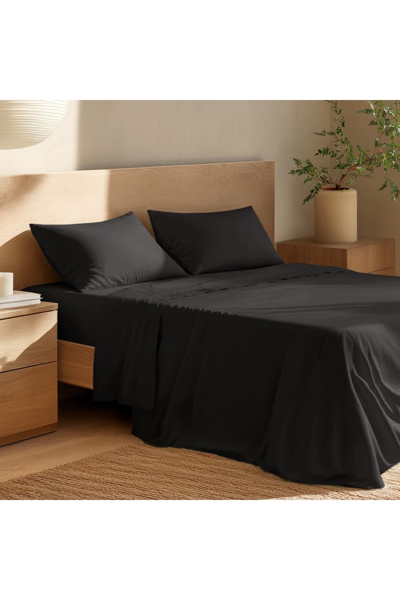 100% Organic Cotton Percale Sheet Set - Split Head King, Alternate, color, Black