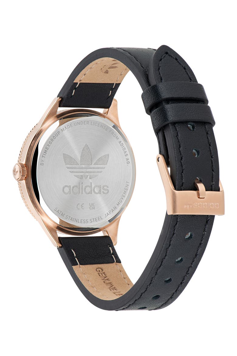 Edition Three Leather Strap Watch, 36mm, Alternate, color, ROSE GOLD/ BLACK/ BLACK