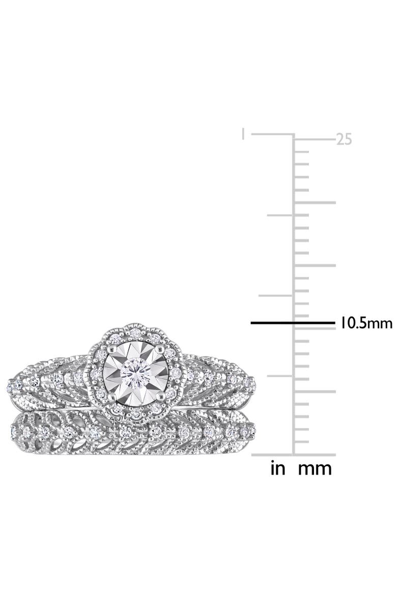 Diamond Floral Halo Bridal Ring Set, Alternate, color, Sterling Silver