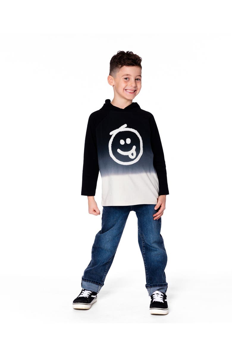 Deux par Deux Organic Cotton Jersey Hooded Raglan Sleeve Tee, Main, color, Black