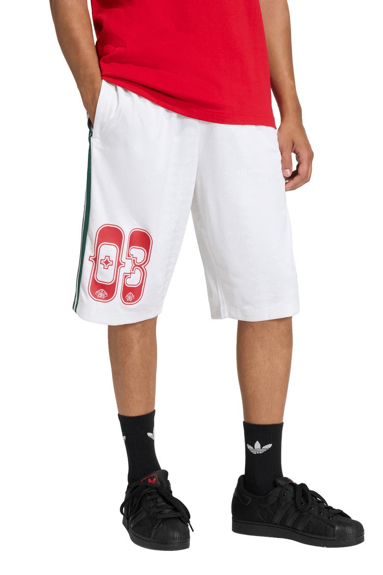 The Shorts Roses Drawstring Soccer Shorts, Main, color, WHITE/ COLLEGIATE GREEN/