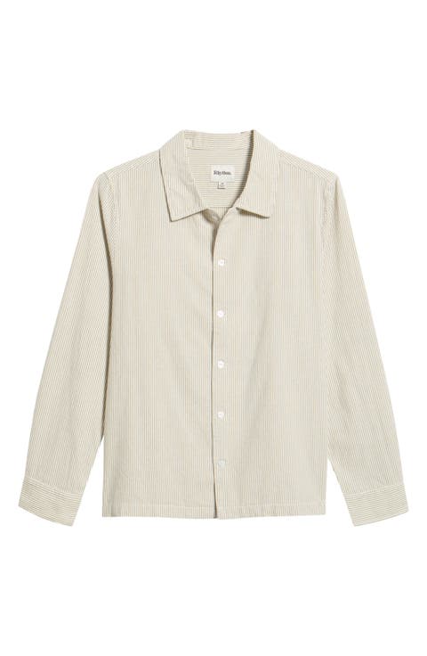 Bank Stripe Cotton Button-Up Shirt