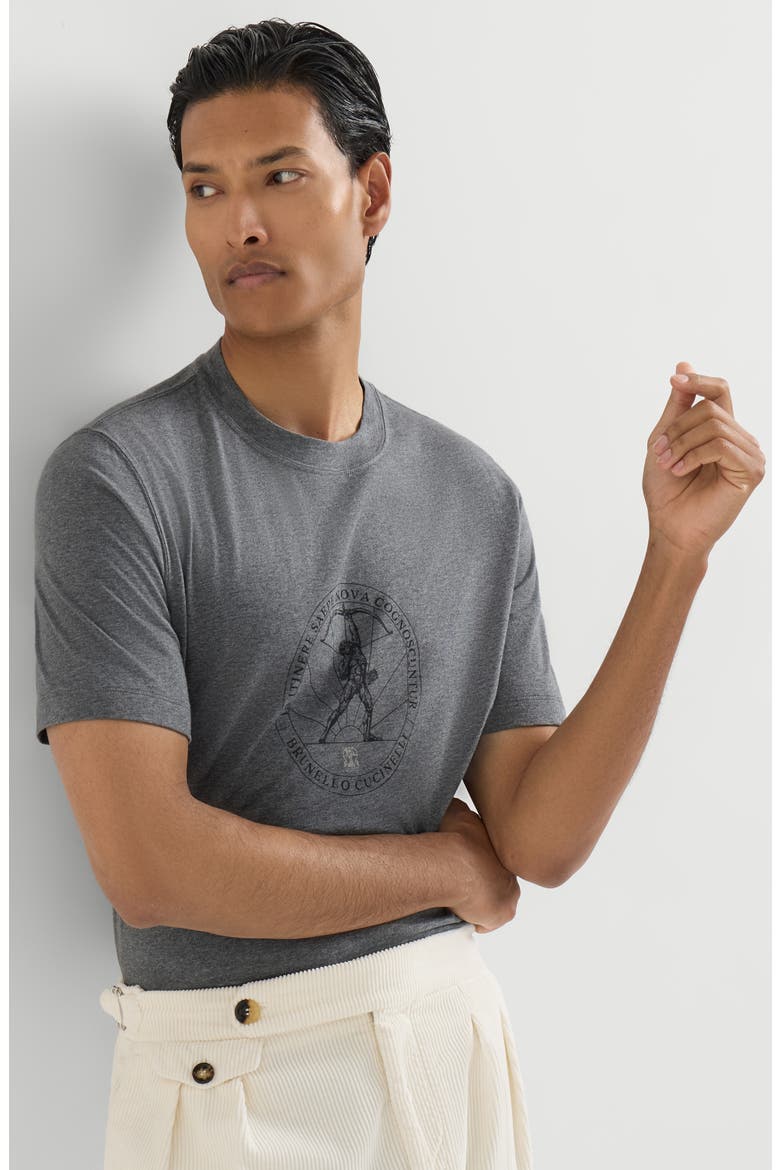 Cotton jersey crew neck T-shirt with print, Alternate, color, Anthracite
