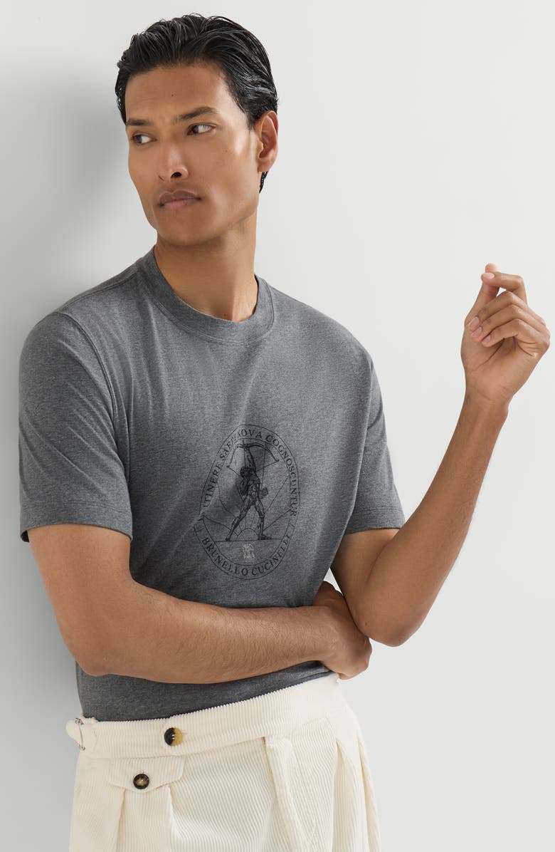 Brunello Cucinelli Cotton jersey crew neck T-shirt with print, Alternate, color, Anthracite