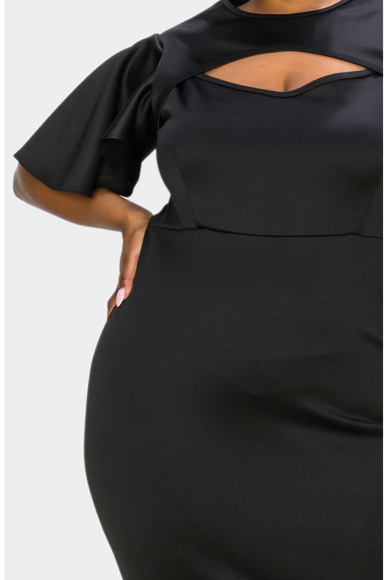 Millie Cutout Flutter Sleeve Satin Body-Con Dress, Alternate, color, BLACK
