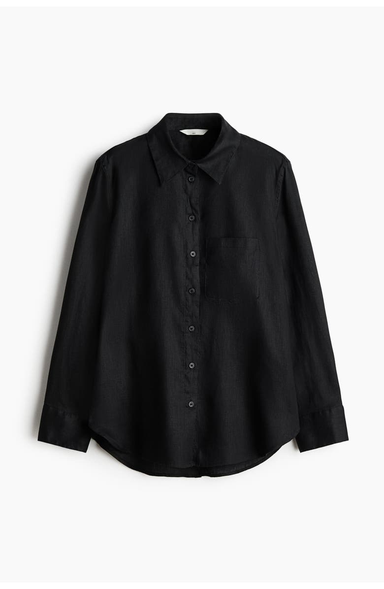 H&M Linen Shirt, Main, color, Black