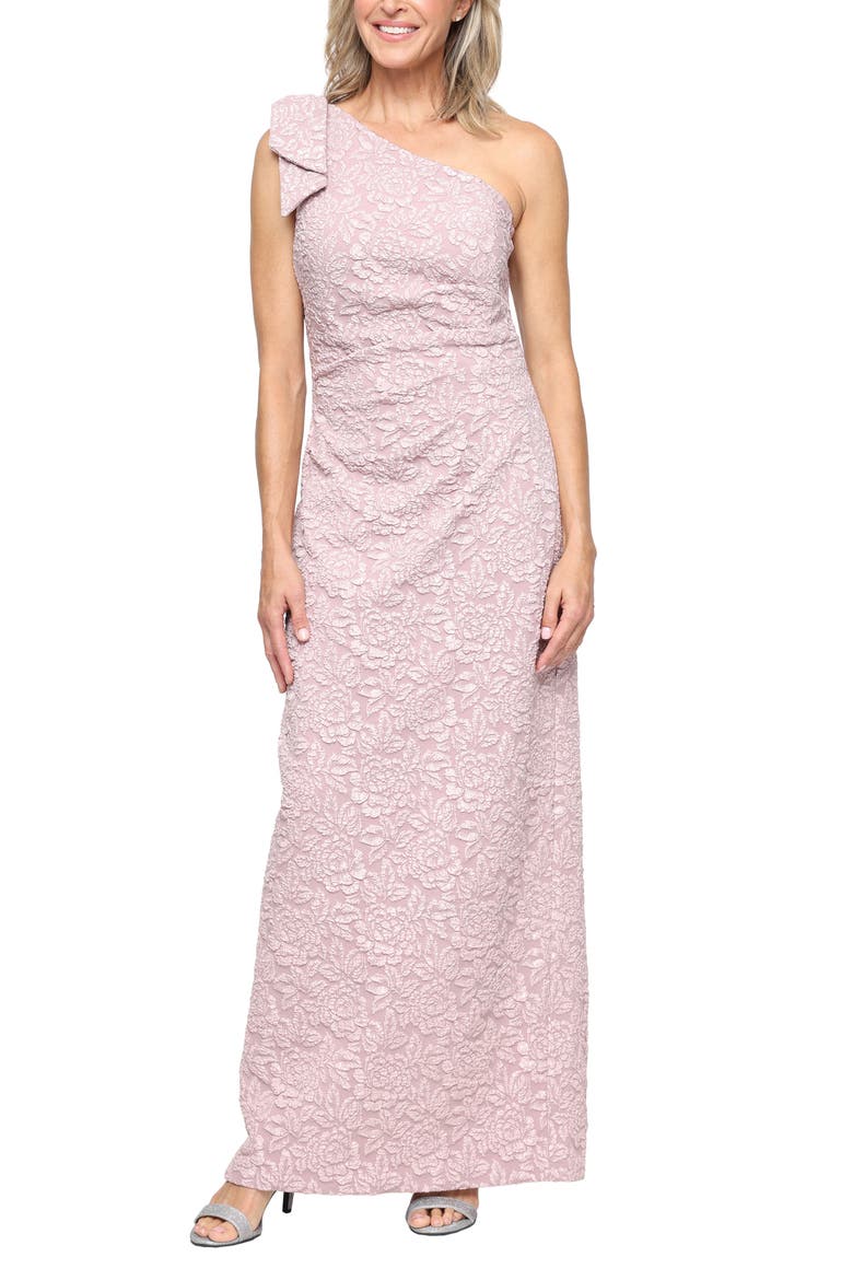 One-Shoulder Floral Crepe Column Gown, Main, color, BLUSH