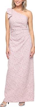Alex Evenings One-Shoulder Floral Crepe Column Gown