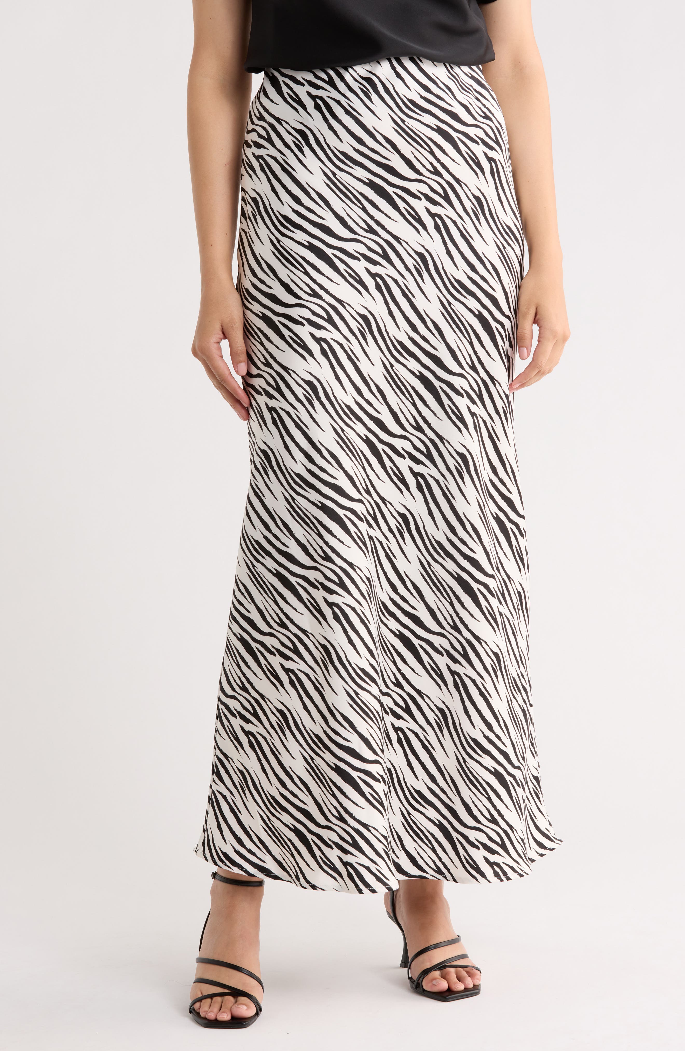 Renee C Zebra Print Satin Maxi Skirt