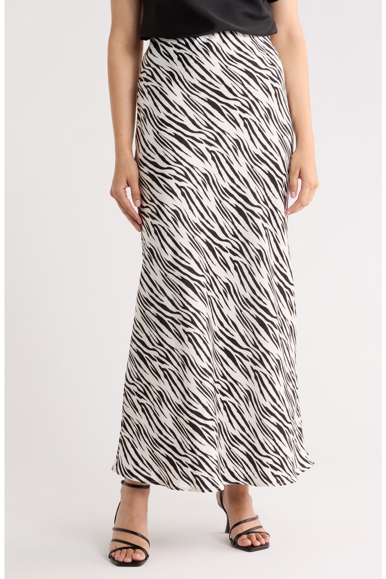 Zebra Print Satin Maxi Skirt, Main, color, IVORY