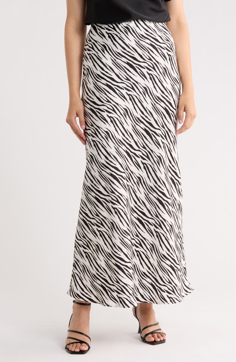Renee C Zebra Print Satin Maxi Skirt, Main, color, Ivory
