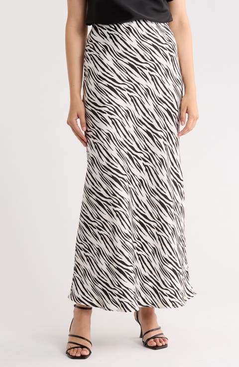 Zebra Print Satin Maxi Skirt