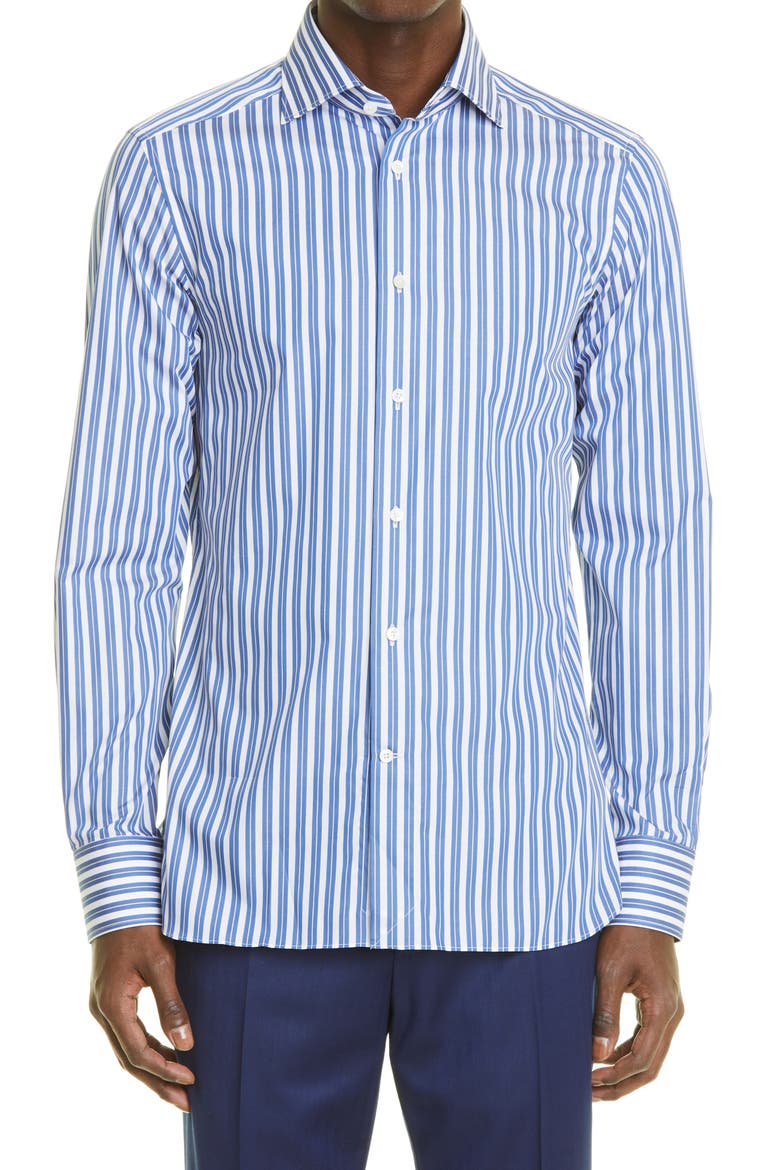 Milano Stripe Button-Up Shirt, Main, color, BLUE STRIPE
