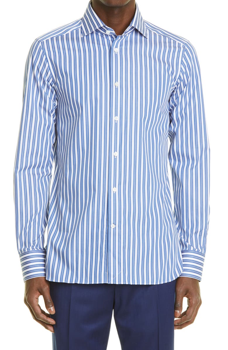 ZEGNA Milano Stripe Button-Up Shirt, Main, color, 