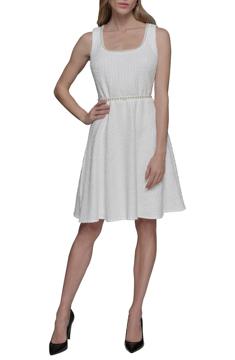 KARL LAGERFELD PARIS Sleeveless Belted A-Line Dress, Main, color, 